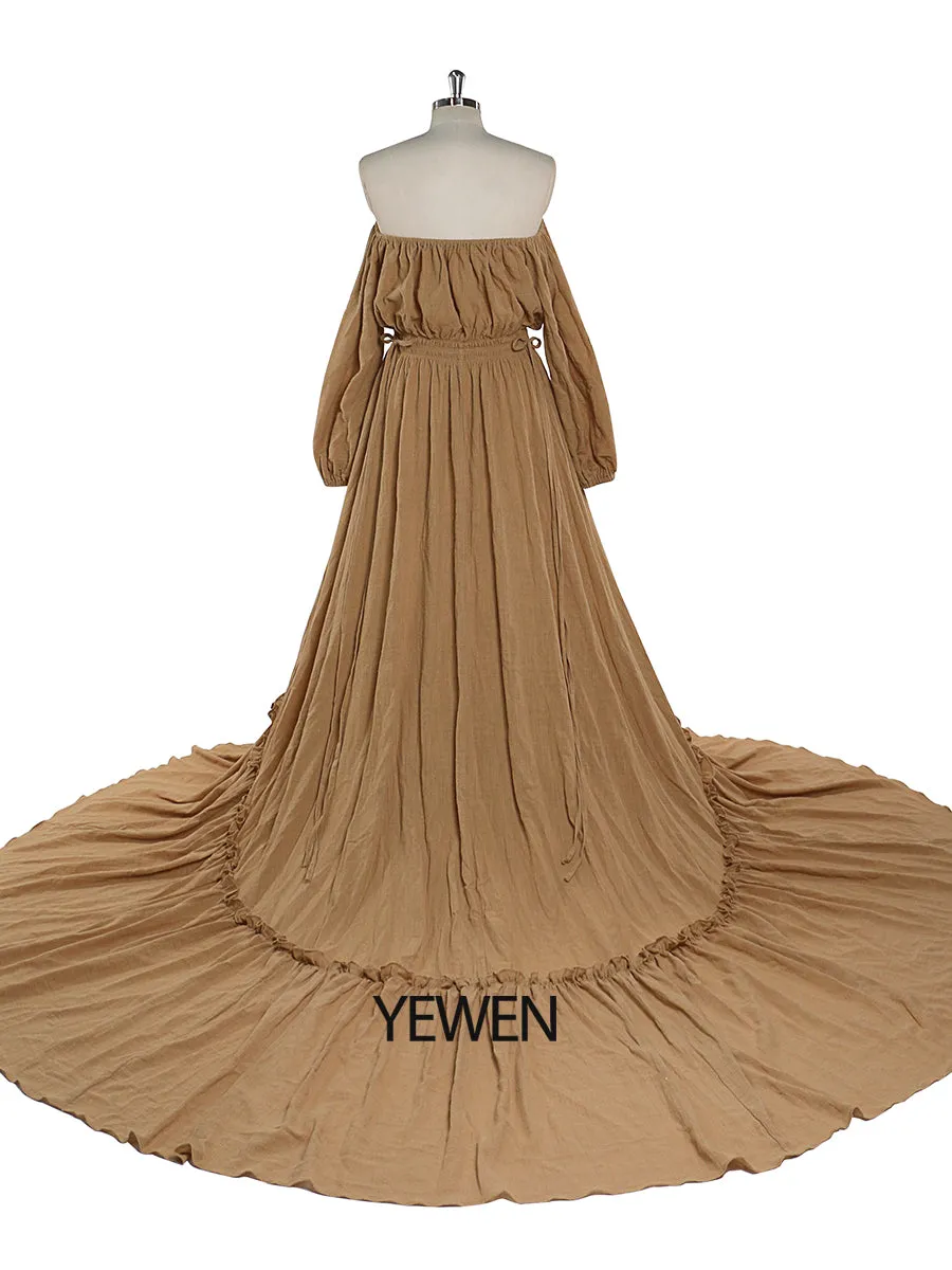 Boho Off Shoulder Full Sleeves Round Neck Photography Dresses Baby Shower Pregnant Woman YD21812