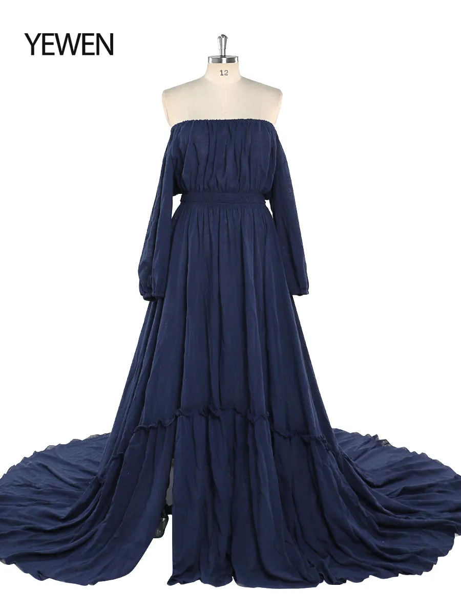 Boho Off Shoulder Full Sleeves Round Neck Photography Dresses Baby Shower Pregnant Woman YD21812