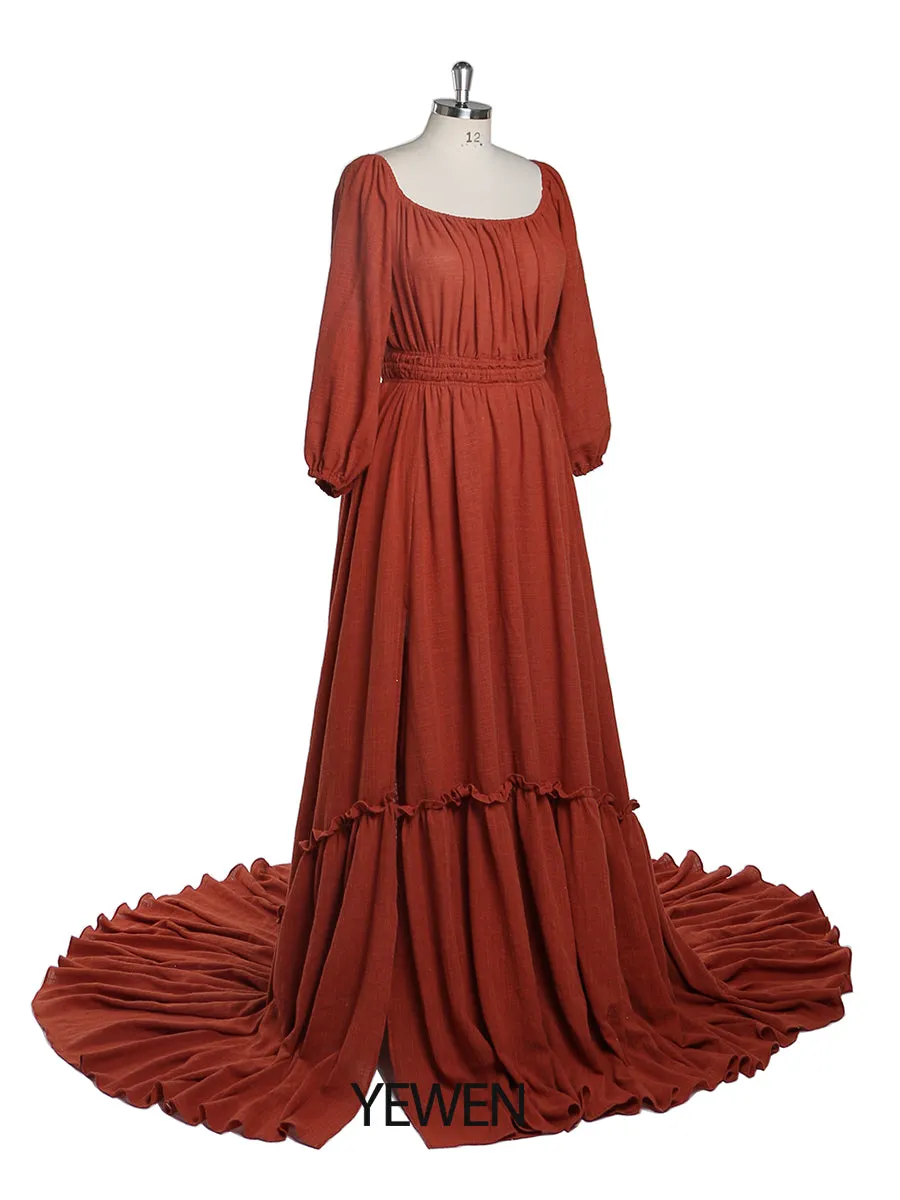 Boho Off Shoulder Full Sleeves Round Neck Photography Dresses Baby Shower Pregnant Woman YD21812