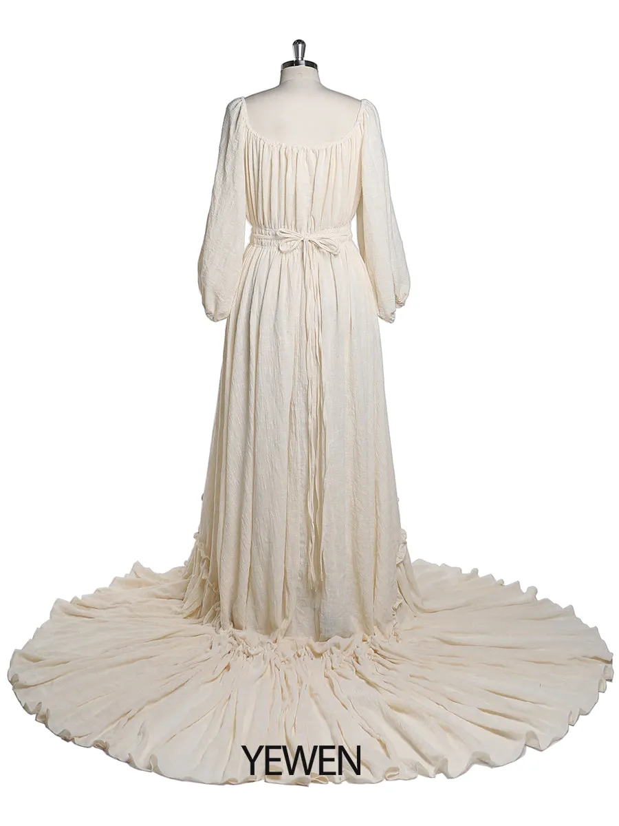 Boho Off Shoulder Full Sleeves Round Neck Photography Dresses Baby Shower Pregnant Woman YD21812