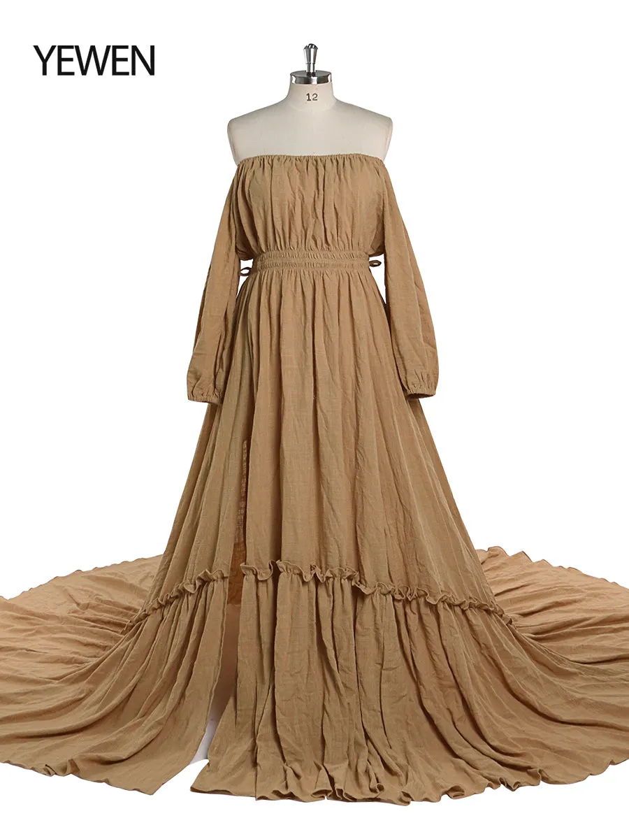 Boho Off Shoulder Full Sleeves Round Neck Photography Dresses Baby Shower Pregnant Woman YD21812
