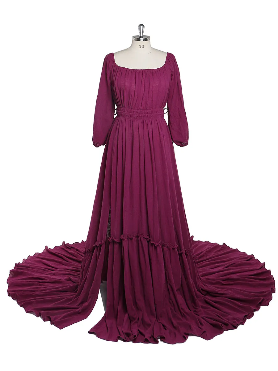 Boho Off Shoulder Full Sleeves Round Neck Photography Dresses Baby Shower Pregnant Woman YD21812