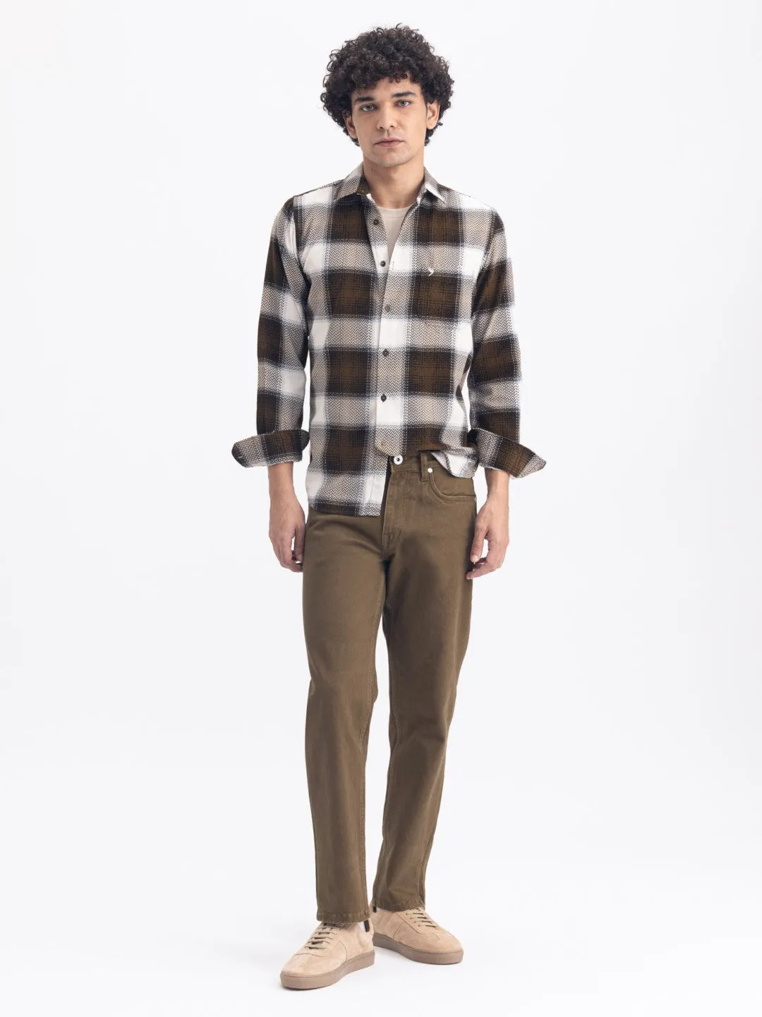 Brown Corduroy Flannel Checks Shirt