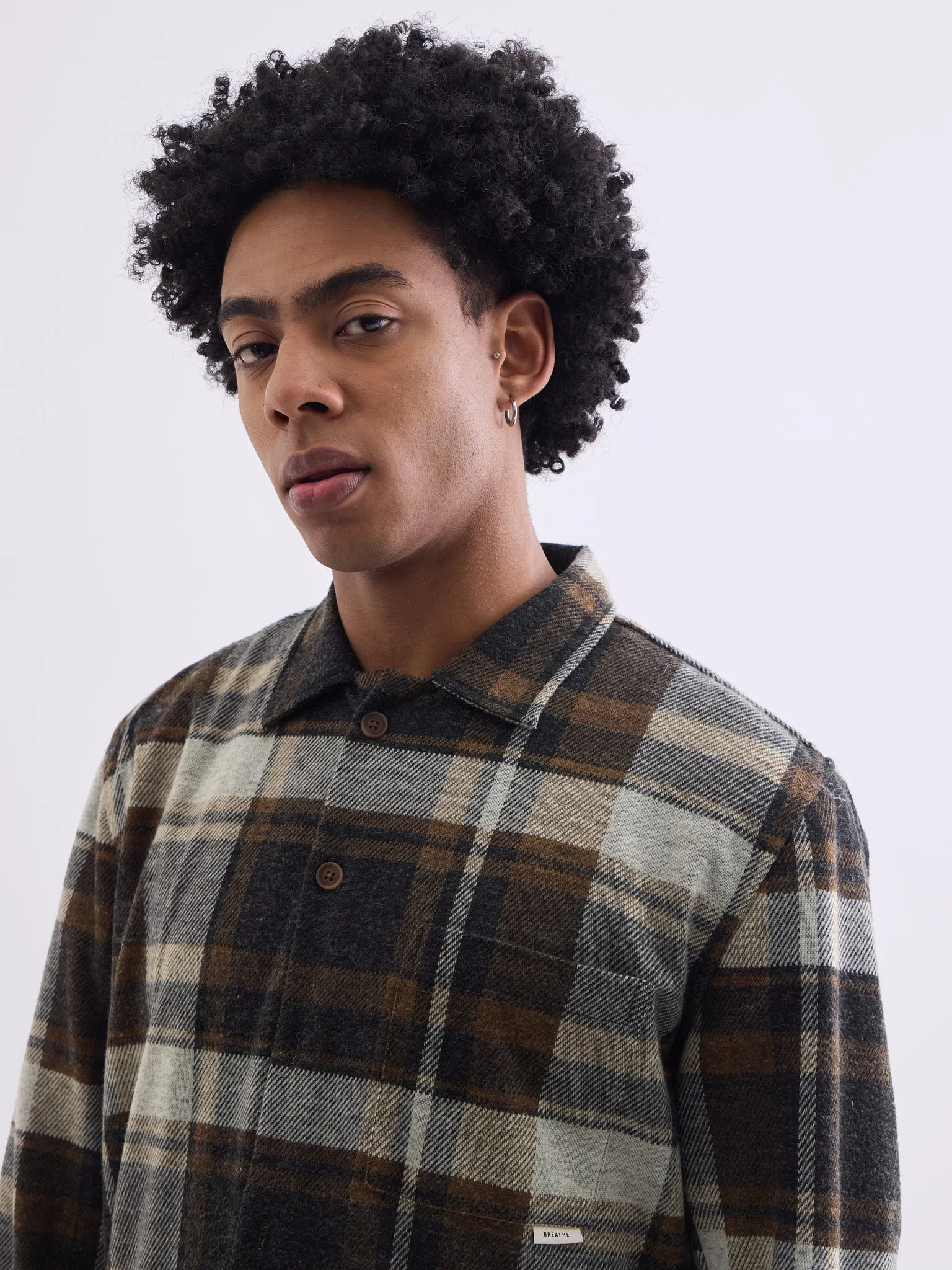 Brown Flannel Jacker Collar Overshirt