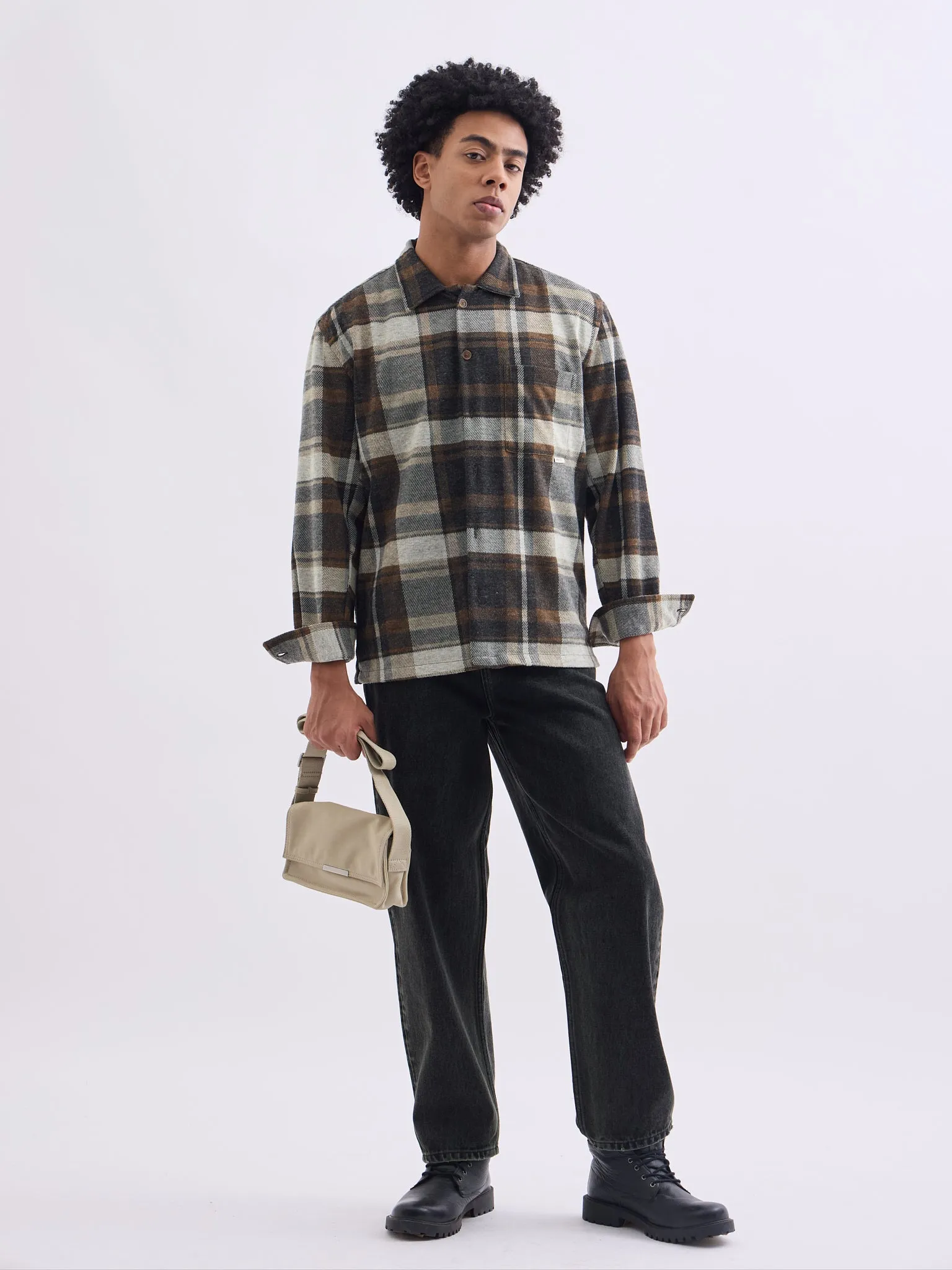 Brown Flannel Jacker Collar Overshirt