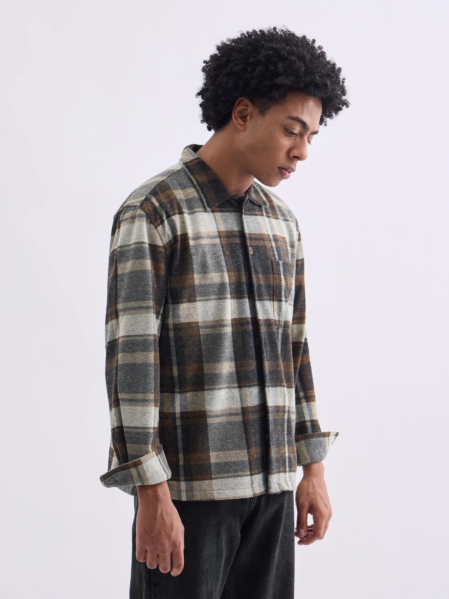 Brown Flannel Jacker Collar Overshirt