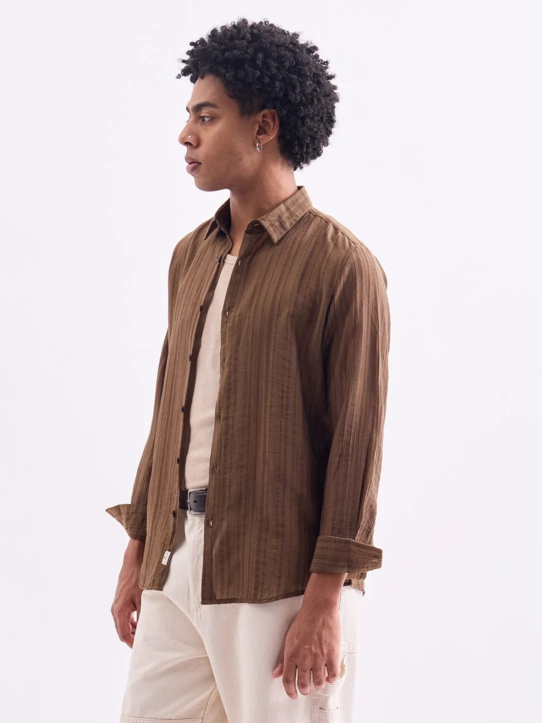 Brown Striped Slim Fit Shirt