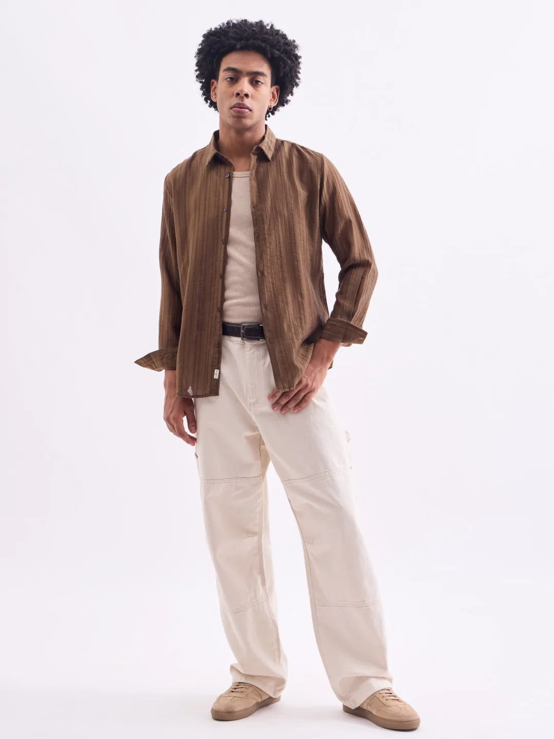 Brown Striped Slim Fit Shirt