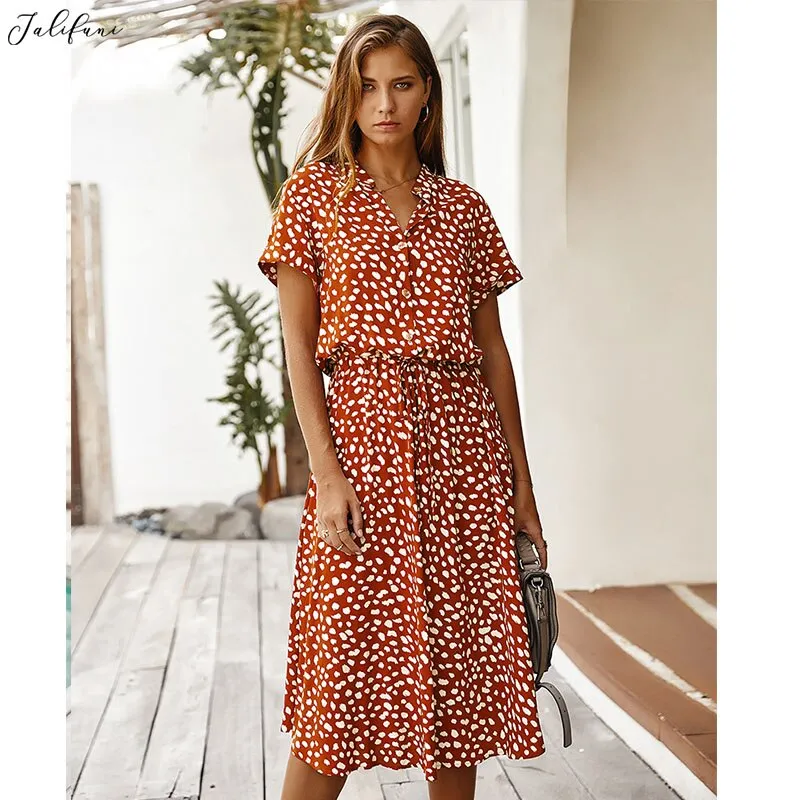 C Print Short Sleeve Sashes A line Party Dresses