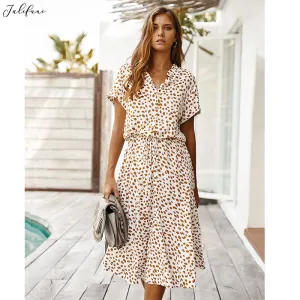 C Print Short Sleeve Sashes A line Party Dresses