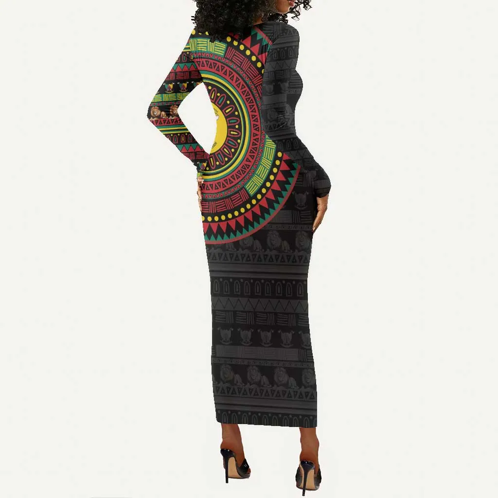 Cameroon African Tribal Pattern Long Sleeve Bodycon Dress Chest Arm Tattoo LT15