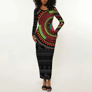 Cameroon African Tribal Pattern Long Sleeve Bodycon Dress Chest Arm Tattoo LT15