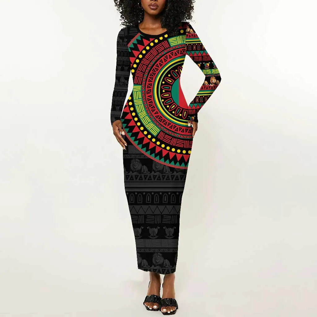 Cameroon African Tribal Pattern Long Sleeve Bodycon Dress Chest Arm Tattoo LT15