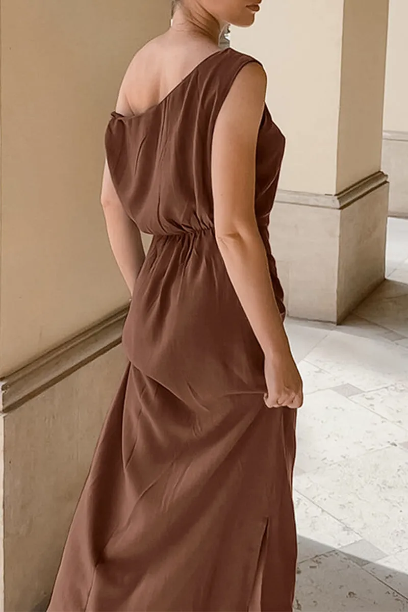 Casual Irregular Oblique Collar One Step Skirt Dresses