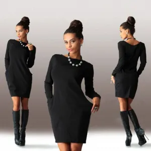 Casual Loose O-Neck Long Sleeve Mini Bodycon Dress