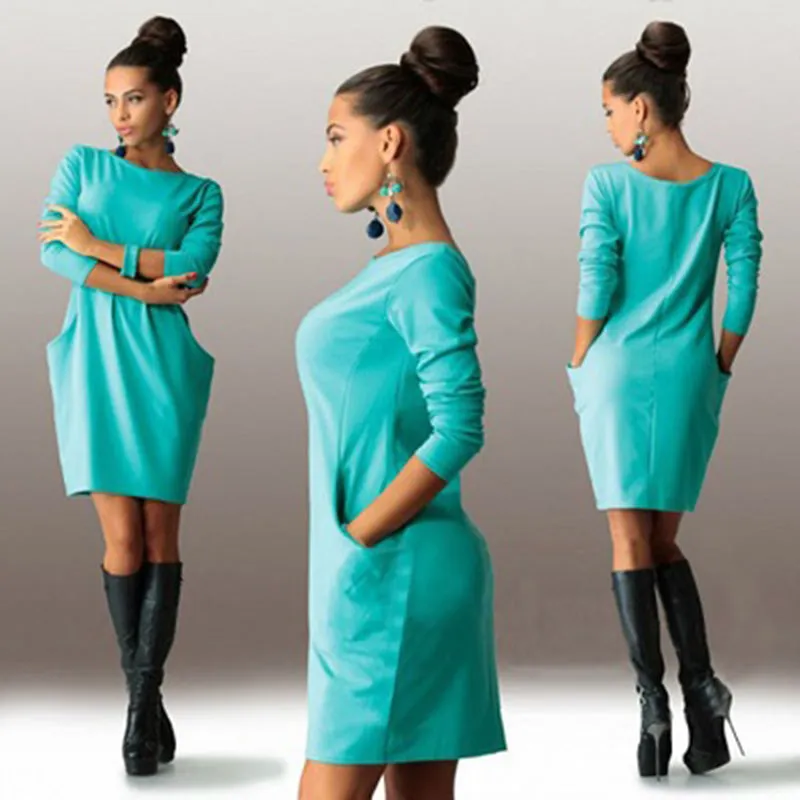 Casual Loose O-Neck Long Sleeve Mini Bodycon Dress