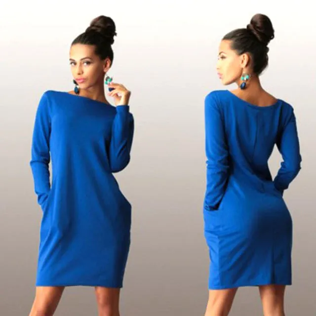 Casual Loose O-Neck Long Sleeve Mini Bodycon Dress