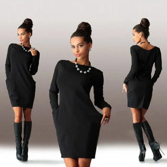 Casual Loose O-Neck Long Sleeve Mini Bodycon Dress