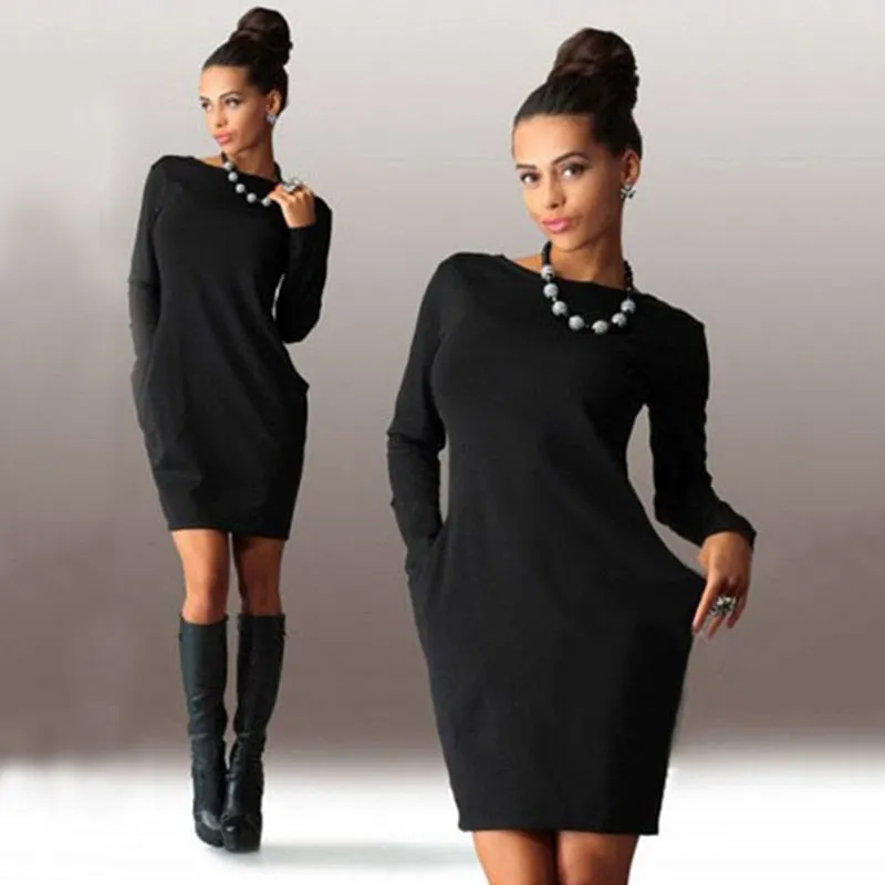 Casual Loose O-Neck Long Sleeve Mini Bodycon Dress