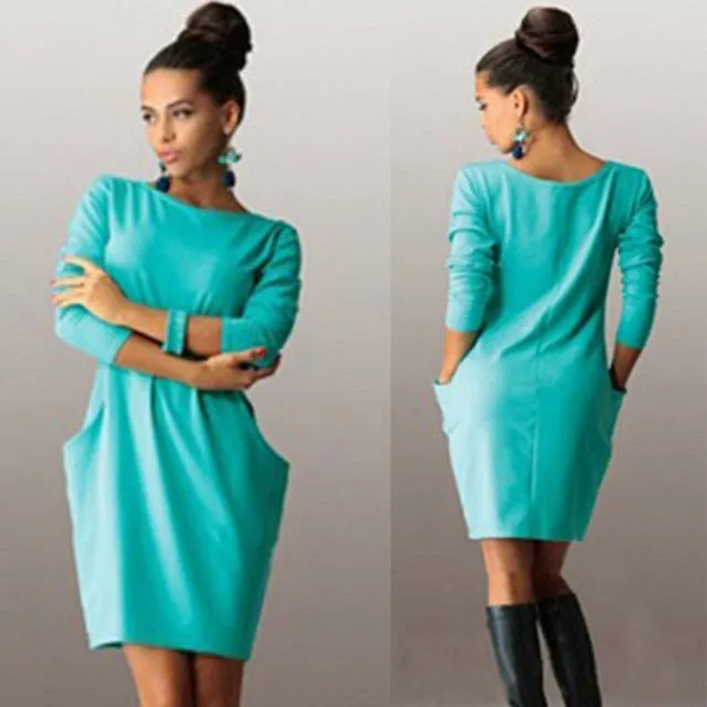 Casual Loose O-Neck Long Sleeve Mini Bodycon Dress