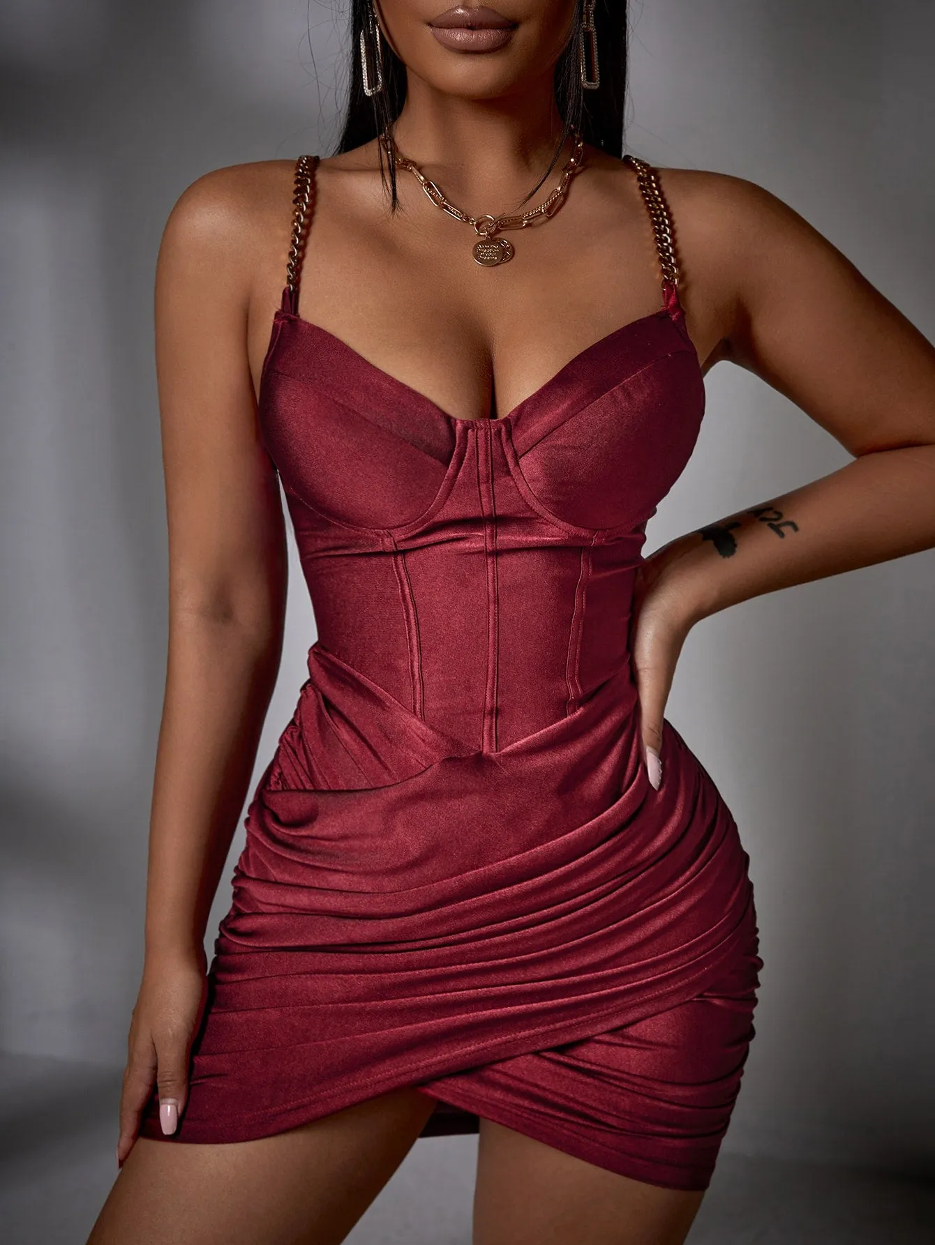 Chain Straps Wrap Bodycon Dress