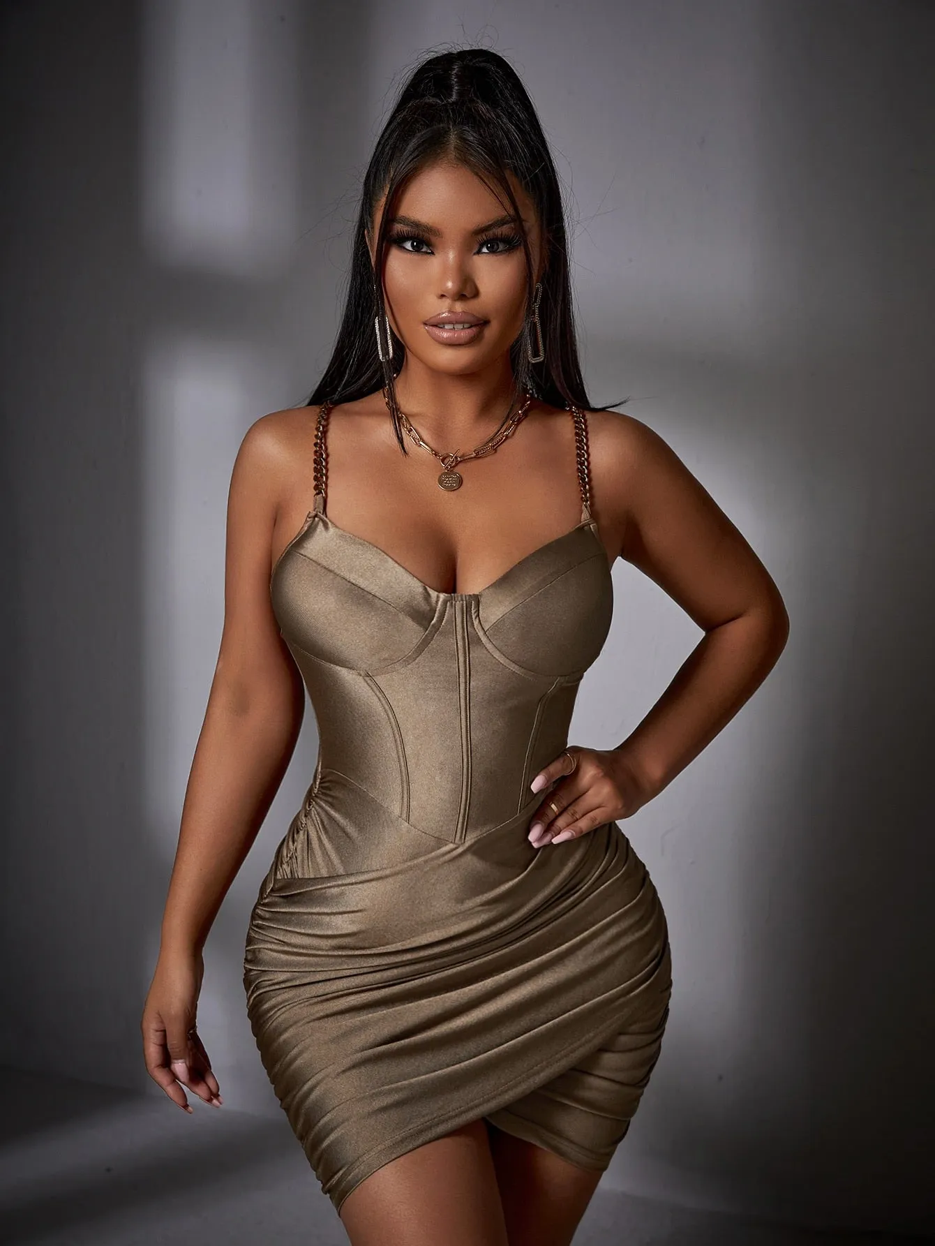 Chain Straps Wrap Bodycon Dress