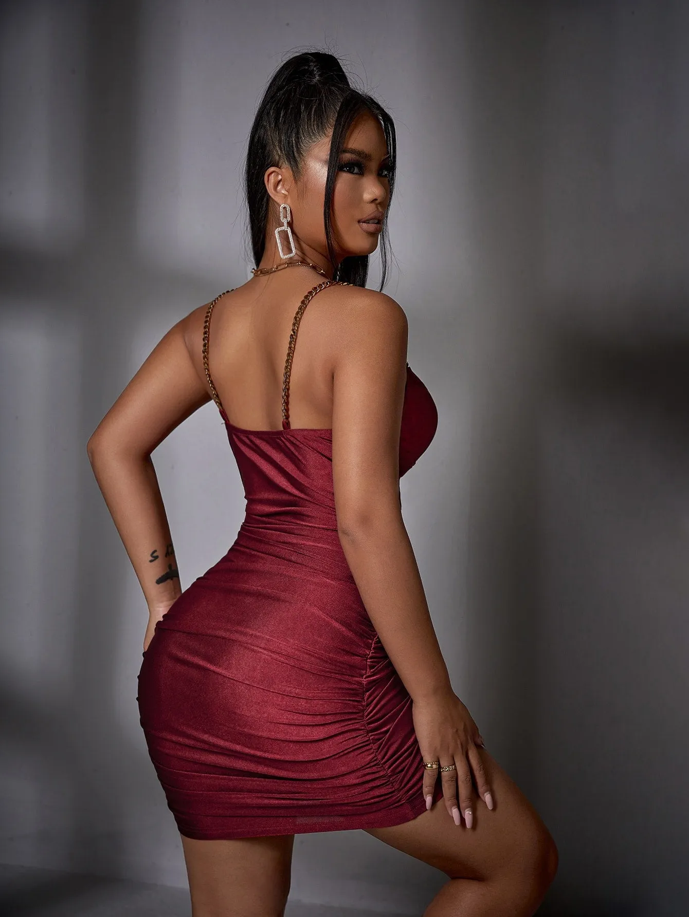 Chain Straps Wrap Bodycon Dress