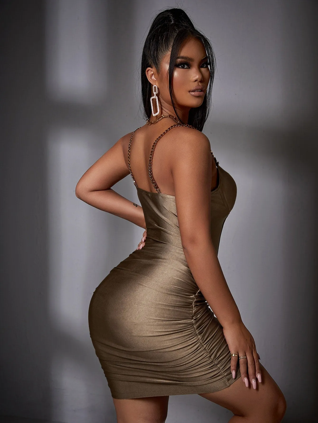 Chain Straps Wrap Bodycon Dress