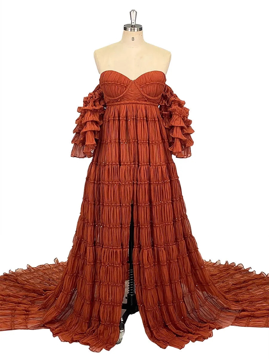 Chiffon Corset Photoshoot Dress Bohemian Maternity Dress for Special Occasions YEWEN YW231033