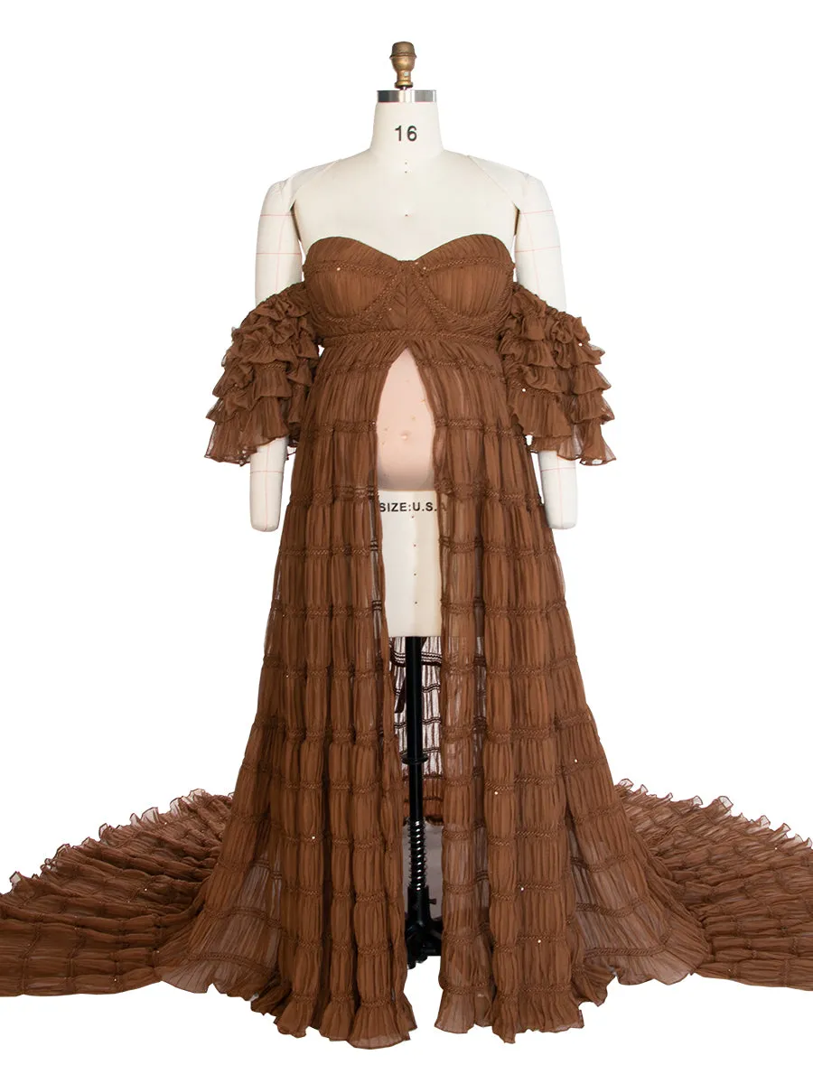 Chiffon Corset Photoshoot Dress Bohemian Maternity Dress for Special Occasions YEWEN YW231033