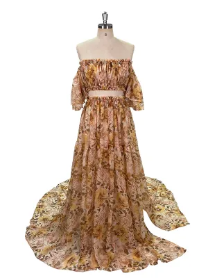 Chiffon Print 2 Pieces Set Dress for Photo Shoot Woman Maxi Dress YW230317