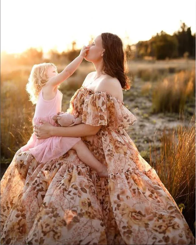 Chiffon Print 2 Pieces Set Dress for Photo Shoot Woman Maxi Dress YW230317