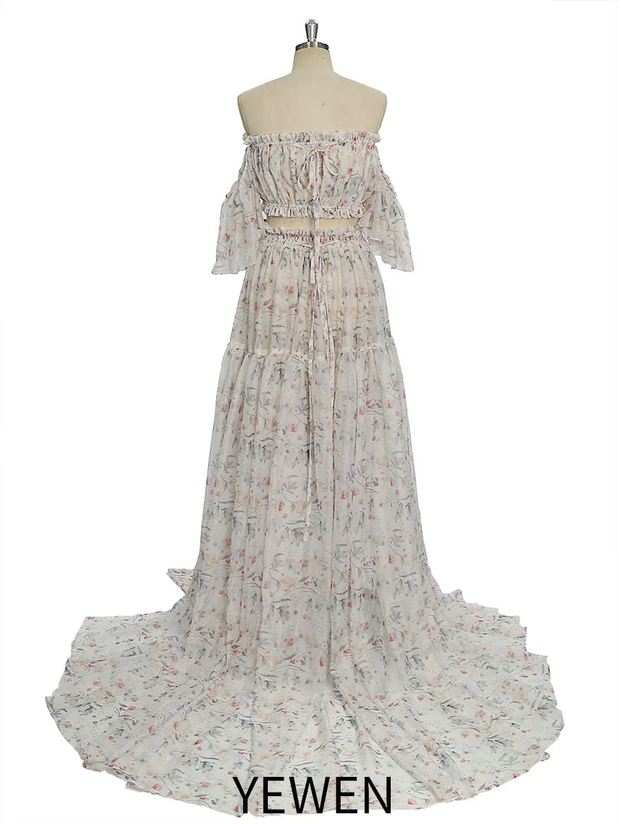 Chiffon Print 2 Pieces Set Dress for Photo Shoot Woman Maxi Dress YW230317