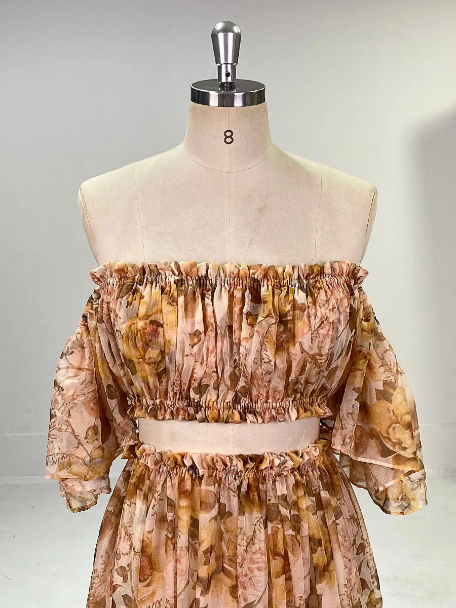Chiffon Print 2 Pieces Set Dress for Photo Shoot Woman Maxi Dress YW230317