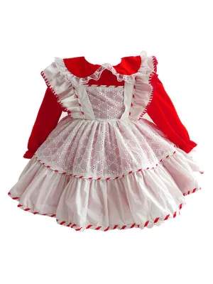 Children's Sweet Lolita Dress Red Polyester Long Sleeve Kids One Piece Dress