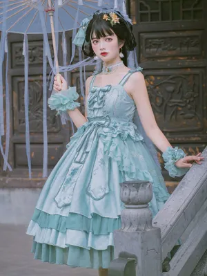 Chinese Style Lolita Dress Bows Sleeveless Polyester Chinese Style Floral Print Ecru White Chinese Style Lolita Adjustable Elastic
