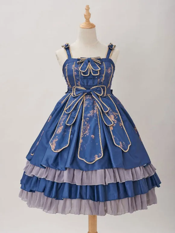Chinese Style Lolita Dress Bows Sleeveless Polyester Chinese Style Floral Print Ecru White Chinese Style Lolita Adjustable Elastic