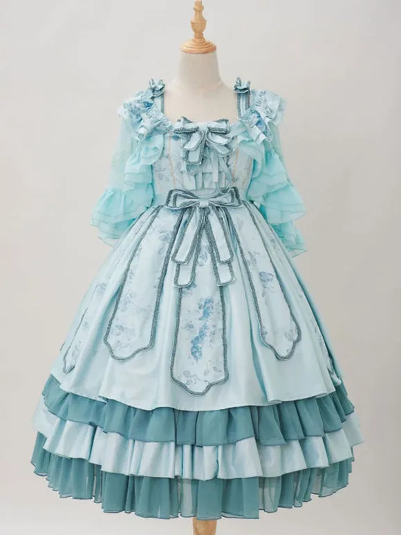 Chinese Style Lolita Dress Bows Sleeveless Polyester Chinese Style Floral Print Ecru White Chinese Style Lolita Adjustable Elastic