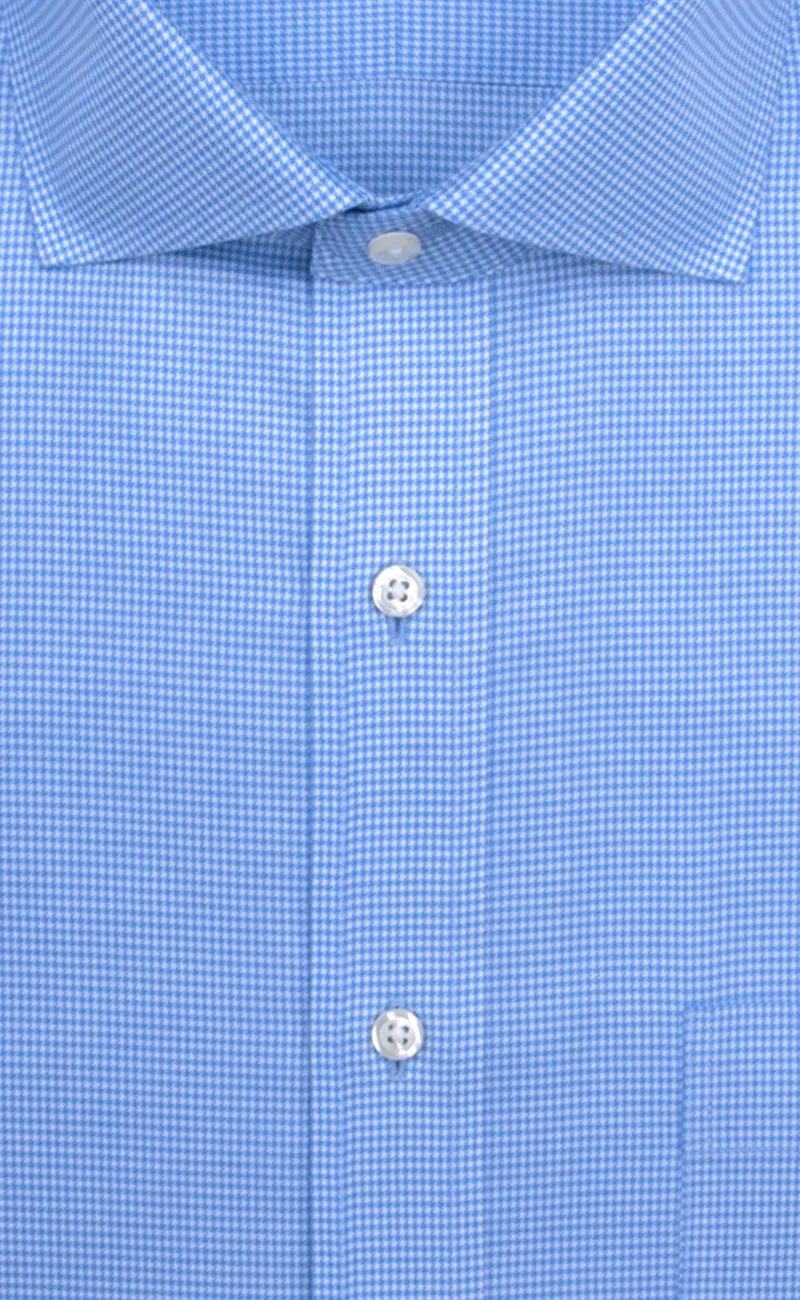 Classic fit Blue Houndstooth English Spread Collar Supima® Cotton Non-Iron Twill Dress Shirt
