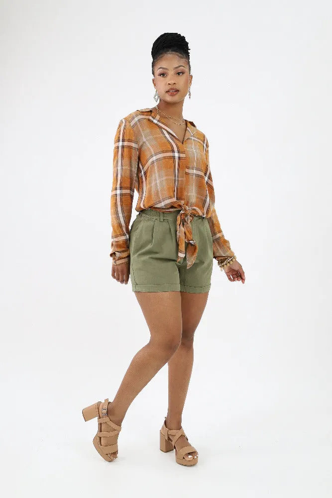 Classic Pleated Shorts -Olive