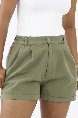 Classic Pleated Shorts -Olive