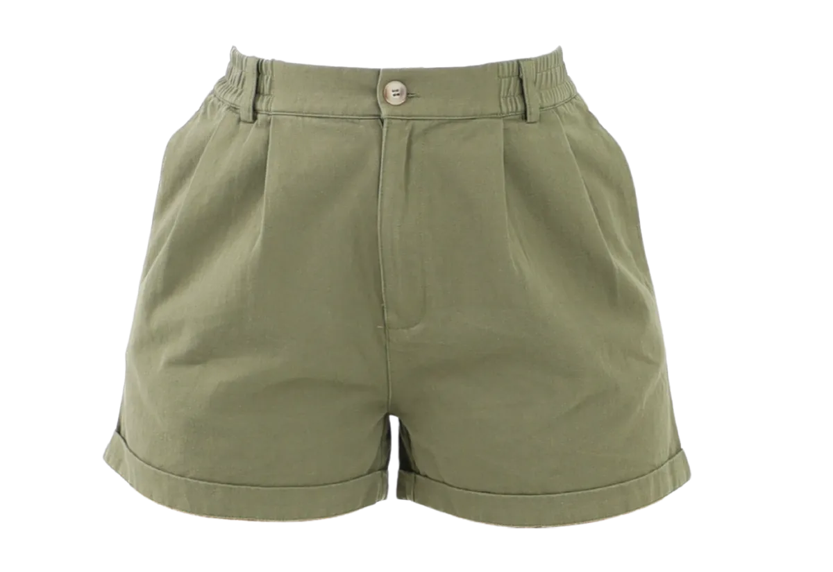 Classic Pleated Shorts -Olive