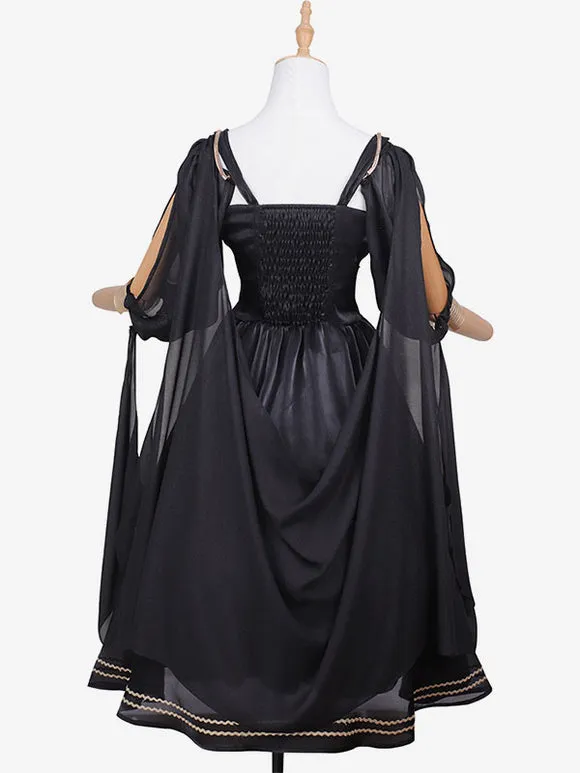 Classical Lolita Dress Polyester Long Sleeves Lolita Dresses Black Gold