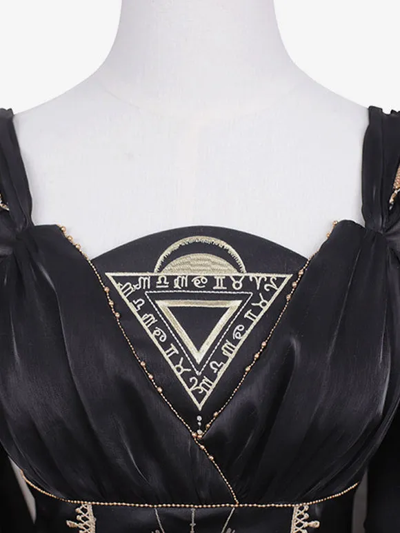 Classical Lolita Dress Polyester Long Sleeves Lolita Dresses Black Gold