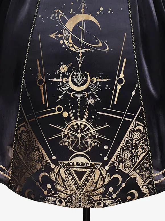 Classical Lolita Dress Polyester Long Sleeves Lolita Dresses Black Gold