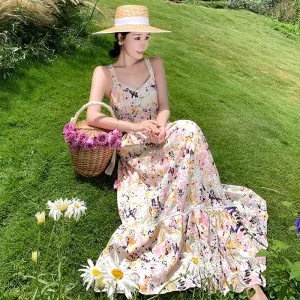 CM-DY000049 Women Trendy Bohemian Style Hollow Embroidered Floral Maxi Dress