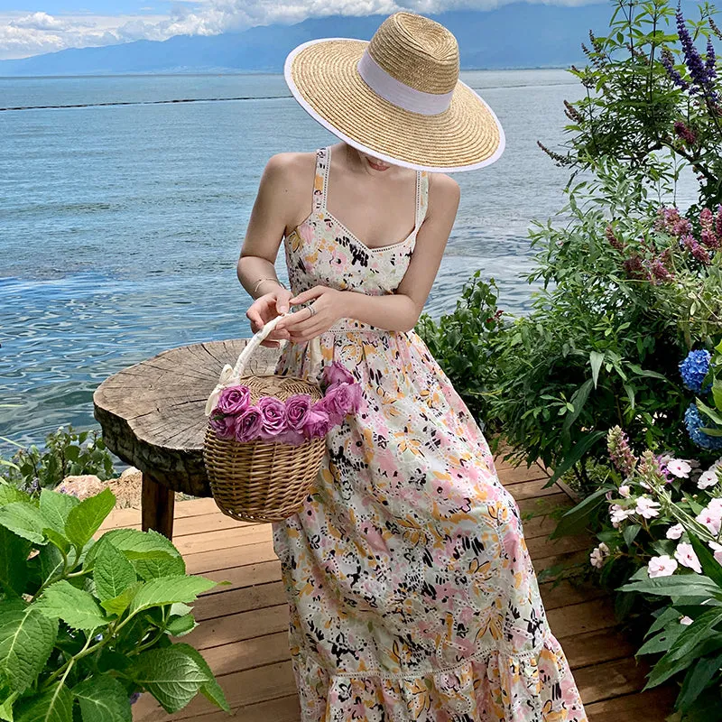 CM-DY000049 Women Trendy Bohemian Style Hollow Embroidered Floral Maxi Dress