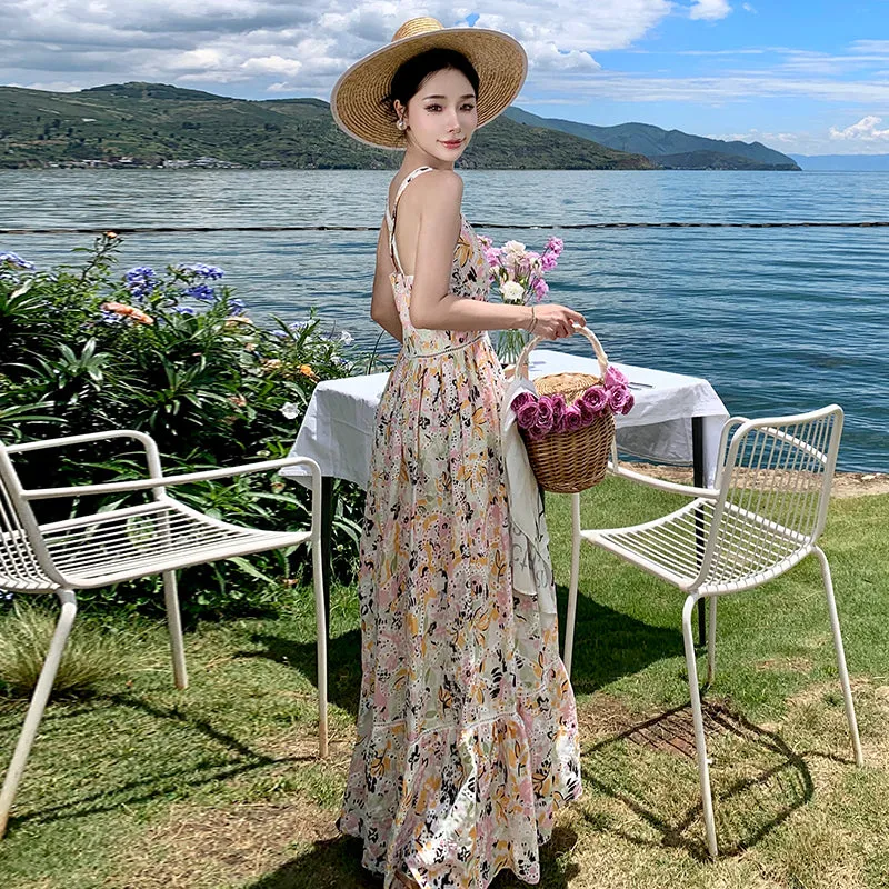 CM-DY000049 Women Trendy Bohemian Style Hollow Embroidered Floral Maxi Dress