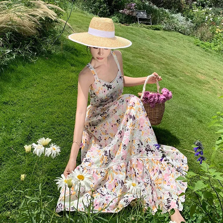 CM-DY000049 Women Trendy Bohemian Style Hollow Embroidered Floral Maxi Dress
