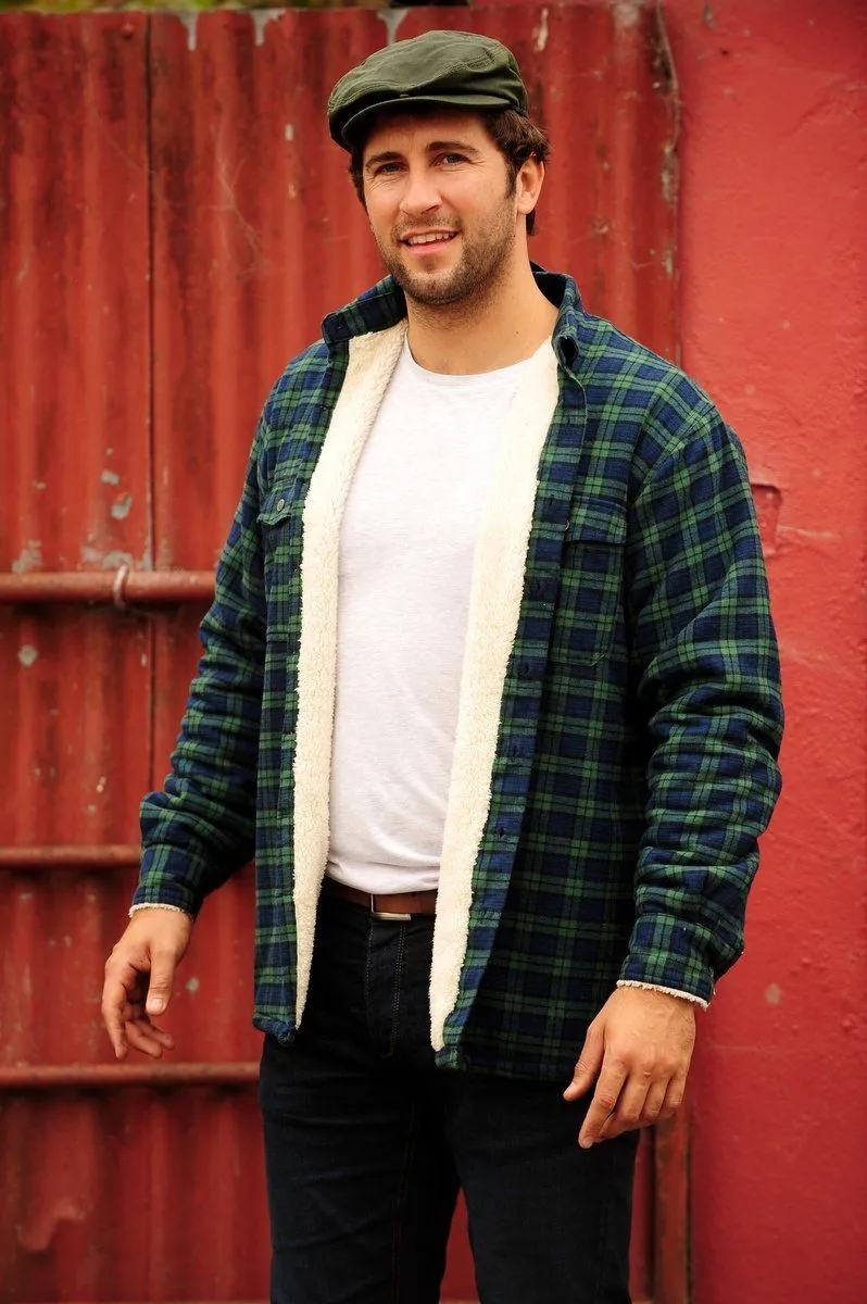 Collar Fleece Lined Flannel Shirts Men’s Green Tartan - Blackwatch (LV6)